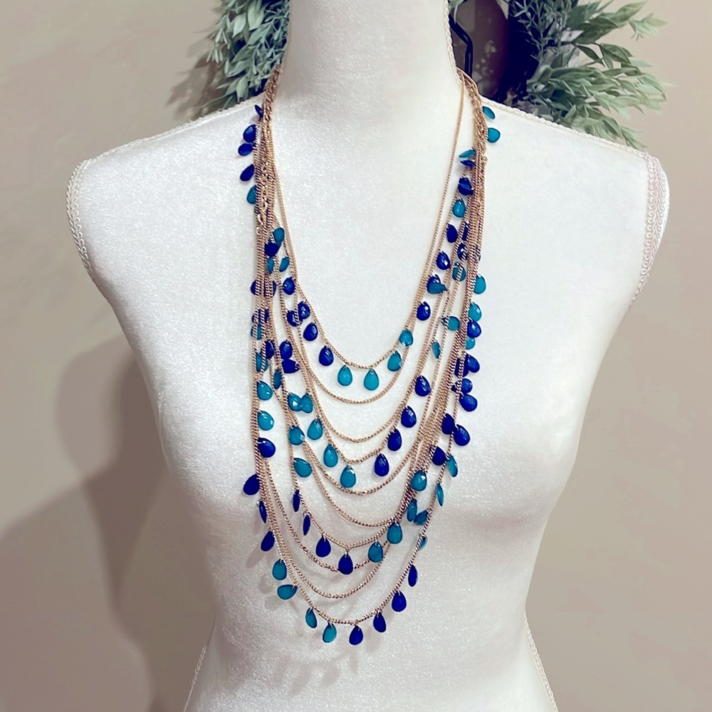 Dazzling Tiered Blue & Green drop necklace 17” long